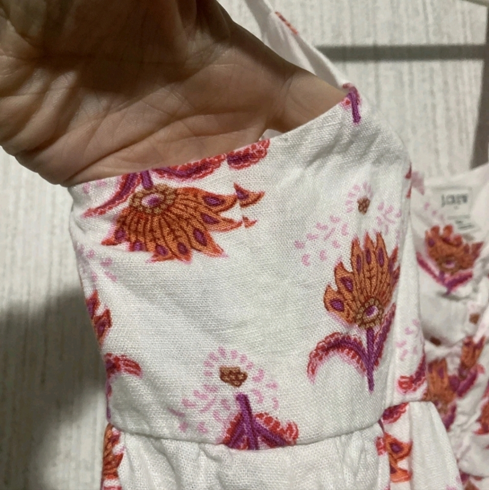 J. Crew Size 12 Linen Blend Floral Sundress Ruffle Accents Pockets - Picture 9 of 12